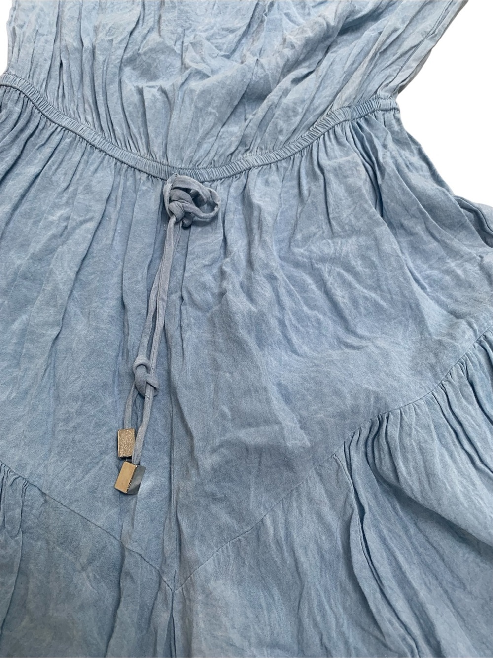 Elan Chambray Off-Shoulder Ruffle Sleeve Romper - Picture 2 of 3